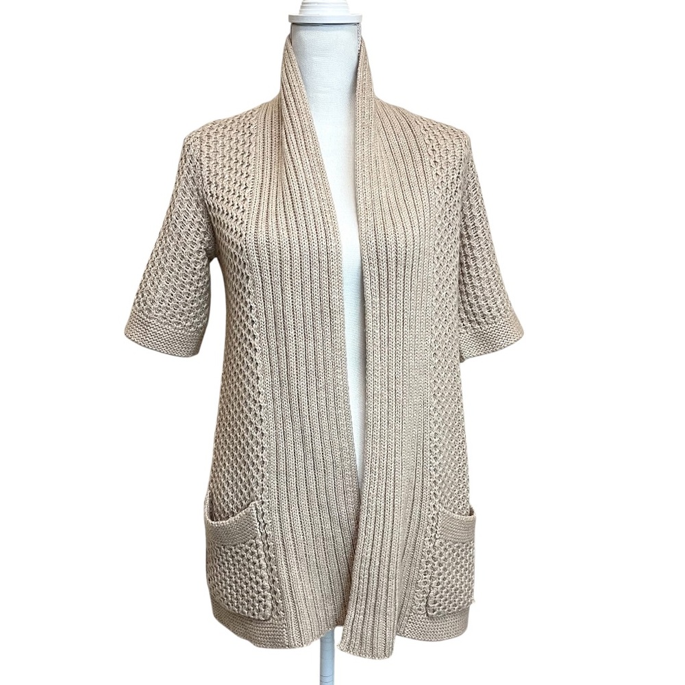 Banana Republic Sandstone Wool Alpaca Blend Short Sleeve Open Cardigan Sweater M
